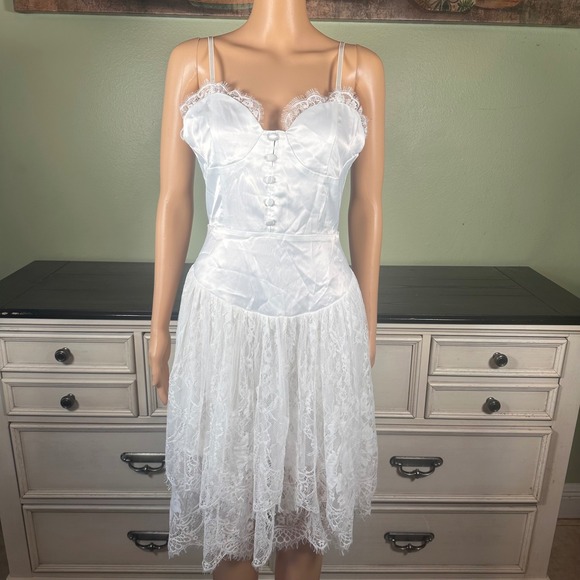 Cider Dresses & Skirts - Cider White Satin Lace Corset Bustier Midi Dress Romantic Coquette